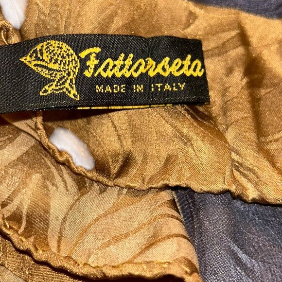 Fattorseta ITALY 100% SILK neutrals HIBISCUS golden brown black scarf ha… - Picture 6 of 6